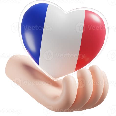 France Flag With Heart Hand Care Realistic 3d Textured 19944173 Png