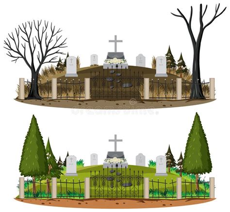 Cemetery Graveyard Scene Isolated Stock Vector Illustration Of