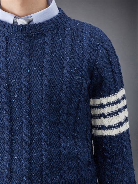 Donegal Twist Cable Bar Classic Crew Neck Pullover Thom Browne