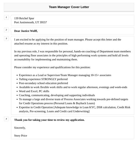 Team Manager Cover Letter Velvet Jobs