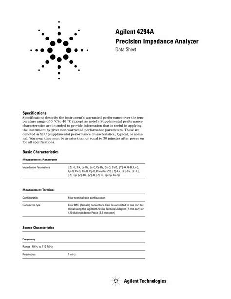 Pdf Agilent A Precision Impedance Analyzer Precision Impedance