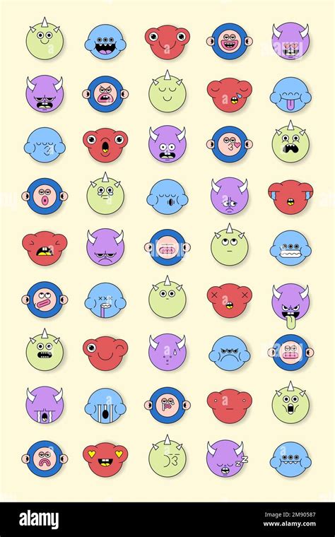 Mixed funky monster emoji stickers set vector Stock Vector Image & Art ...