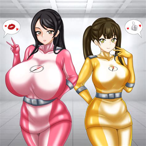 Busty Hentai Girls Alluring Big Breasts Black Hair Bodysuit Brown