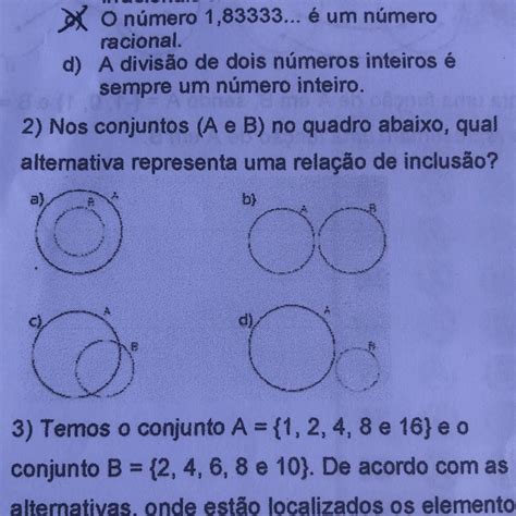 Nos Conjuntos A E B No Quadro Abaixo Qual Alternativa Representa Uma