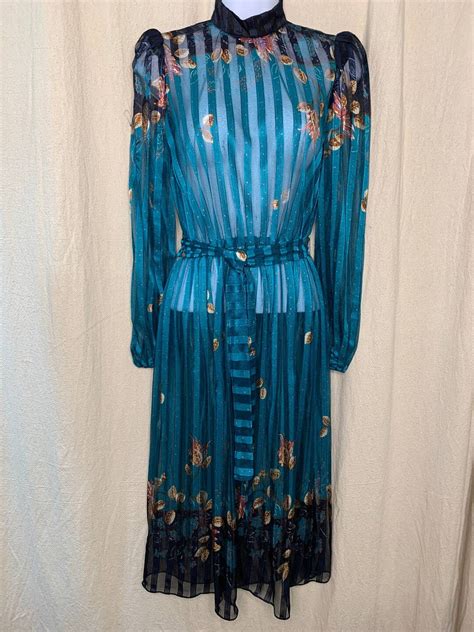 Vintage 1970s Lawrence Greer Stephanie Queller Floral Victorian Sheer