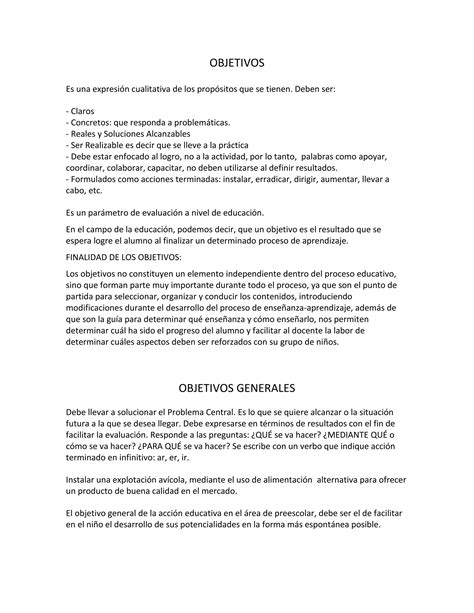 Objetivos Objetivos Generales Y Objetivos Especificos Pdf