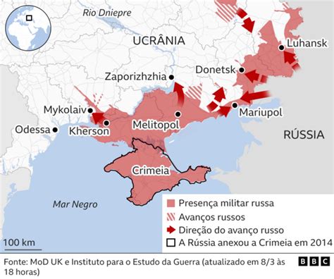 Os mapas que mostram avanço da Rússia no território da Ucrânia BBC