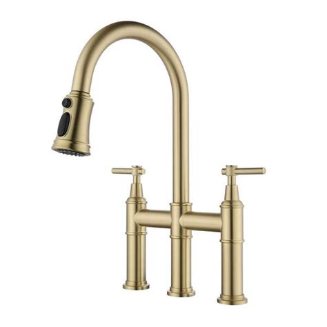 Double Handle Holes Bridge Kitchen Faucet Gpm In Spout