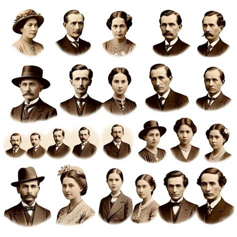 Ancestor Photo Vector Set White Background Isolated Premium AI