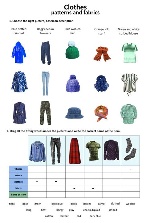 Clothes Patterns And Fabrics Worksheet Live Worksheets Worksheets Library