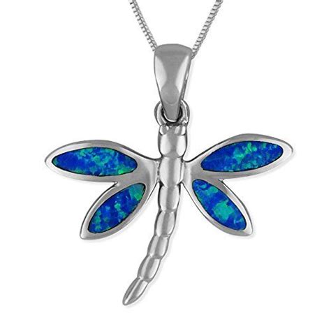 Sterling Silver Synthetic Blue Opal Dragonfly Pendant Necklace 16 2 Extender Blue Opal