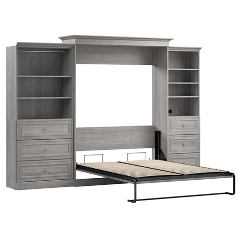 Bestar Versatile Engineered Wood Queen Murphy Bed And Organizers In