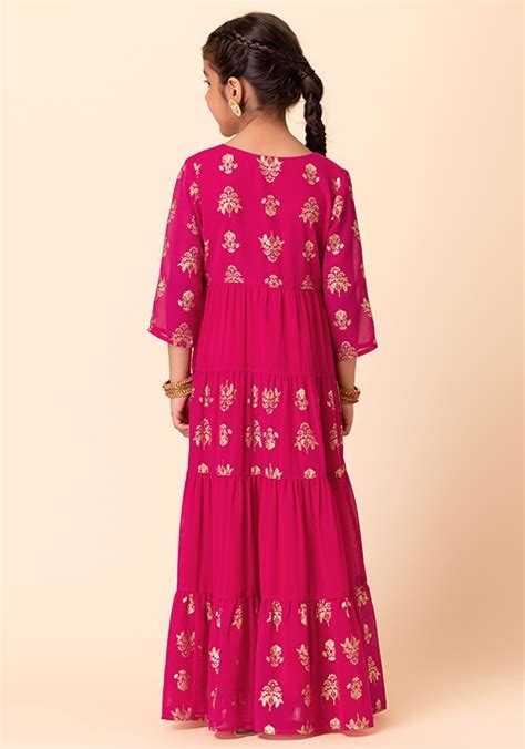 Buy Women Hot Pink Tiered Anarkali Kurta Designer Kurtas Indya