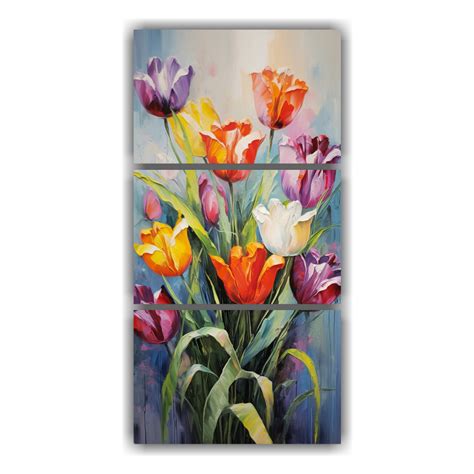 Cuadro Decorativo Tulipanes Arco Ris En Lienzo Decocuadros