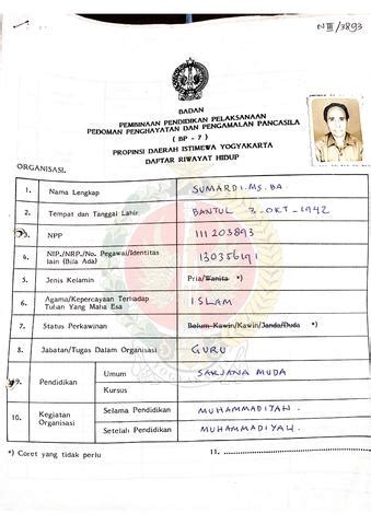 Kumpulan Daftar Riwayat Hidup Peserta Penataran Dari Berbagai Macam