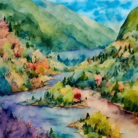 Premium AI Image | Watercolor Landscape Illustration