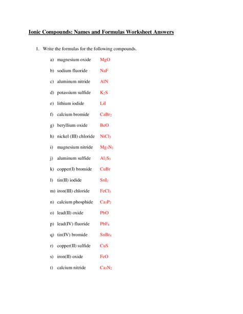 Naming And Writing Chemical Formulas Worksheet With Answers Printable Worksheets