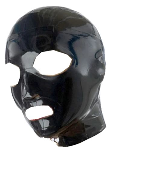 Handmade Full Face Unisex Black Latex Mask Back Zip Fetish Hood Open Mouth And Nose And Eyes In