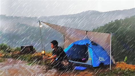 Days Shelter In The Forest In A Warm Tent Amazing Super Heavy Rain