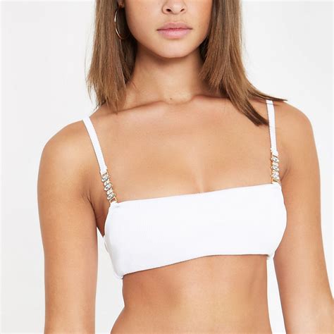 White Ribbed Embellished Cami Bikini Top Bikini Tops Bikinis