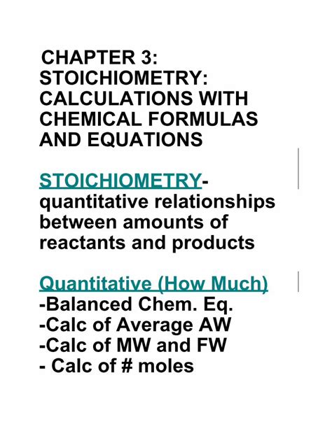 Pdf Chapter 3 Stoichiometry Calculations Res