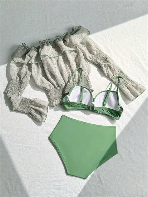 DAZY Holiday Beach liten blommig wrap täcka upp med volanger fåll och enfärgad bikini set SHEIN SE