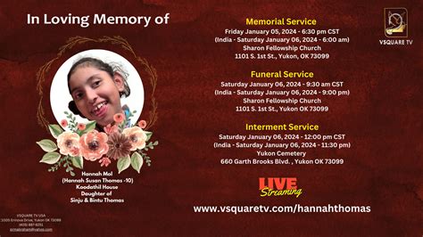 Funeral Live Streaming Honoring Hannah Susan Thomas