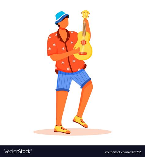 Standing Male Playing Ukulele Flat Color Faceless Vector Image