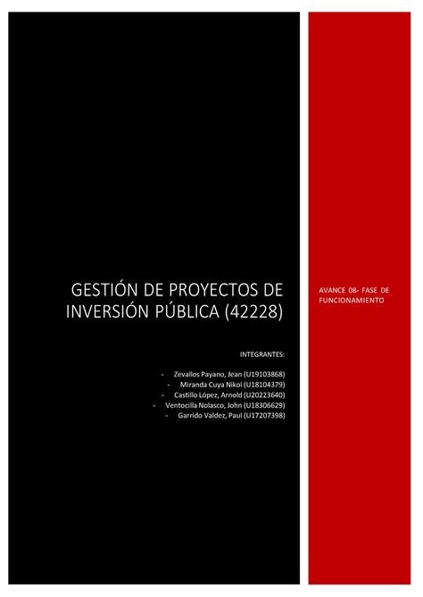 Avance Fase De Funcionamiento Gestin De Proyectos De Inversin P