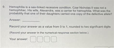 Solved Hemophilia Is A Sex Linked Recessive Condition Czar Chegg