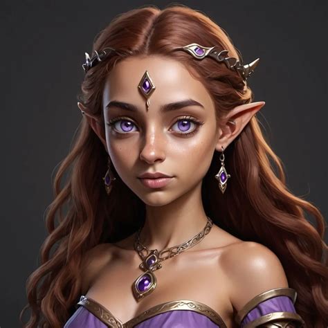 Female Half Elf Character She Has Violet Eyes She