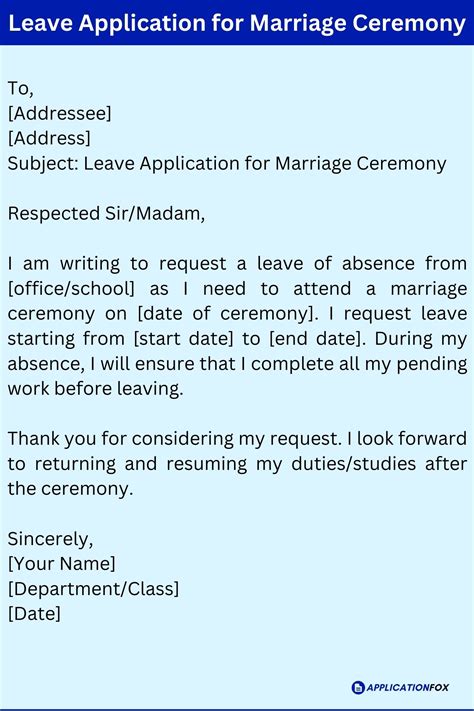 Samples Leave Application For Marriage