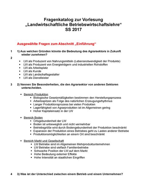 Probeklausur Fragen Fragenkatalog Zur Vorlesung