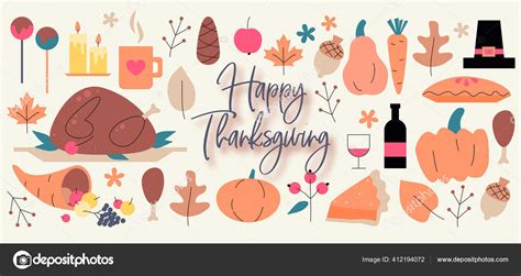 Thanksgiving Day Event Vector Hand Drawn Symbols Design Elements Signs