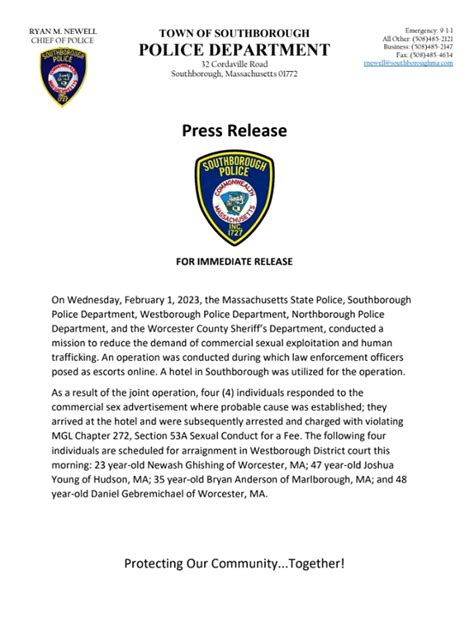 Police Announce Arrests Made In Sex Trafficking Sting My Southborough