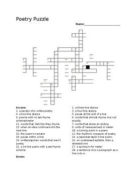 Poetry Terms Crossword Puzzle By Books Are Lit Tpt