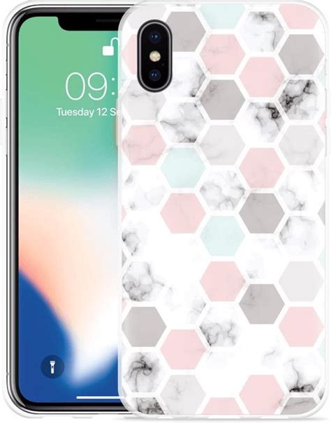 Geschikt Voor Apple Iphone Xs Hoesje Marmer Honeycomb Designed By