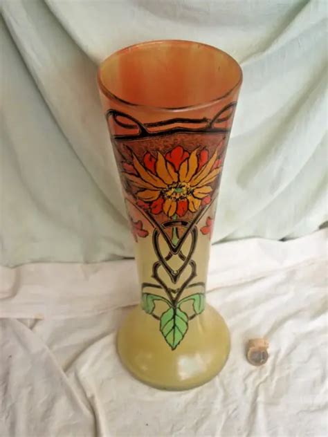 VASE VERRE EMAILLE ANCIEN ART NOUVEAU FLEUR LEGRAS non signé Début XXe