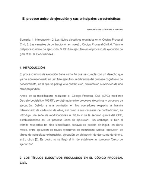 El Proceso Nico De Ejecuci N Y Sus Principales Caracter Sticas El