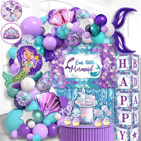 Amazon.com: 248 Pieces Little Mermaid Birthday Decorations Kit, All-in ...