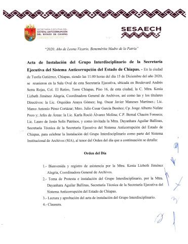 Acta de instalación del Grupo Interdisciplinario