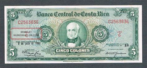 Costa Rica Banknote 5 Colones 1965 Crisp Unc Scarce In This