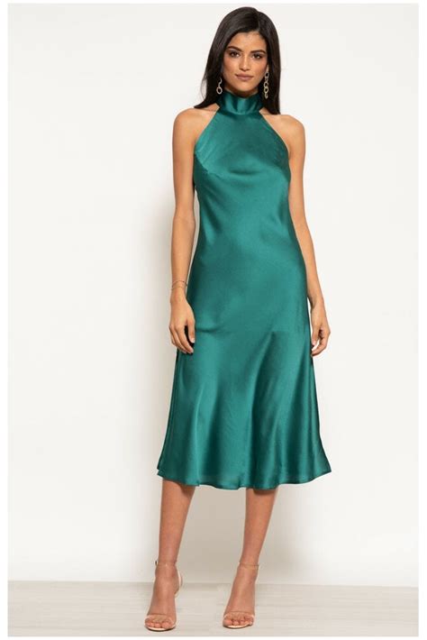 Green Halterneck Satin Midi Dress New In From Yumi Uk