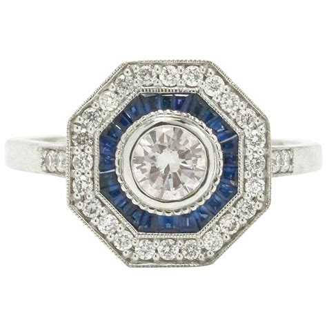 Art Deco Style 1 37 Carat Diamond Sapphire Platinum Engagement Ring For