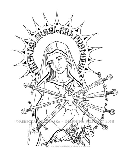 Our Lady Of Sorrows Catholic Coloring Page Delphina Rose