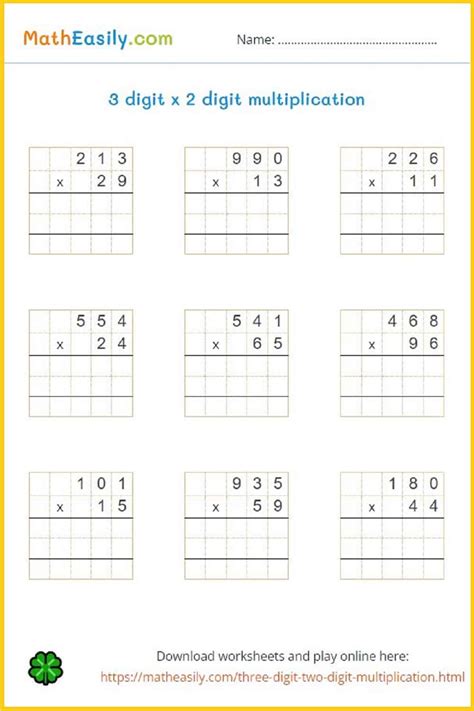 2 Digit By One Digit Multiplication Sheets