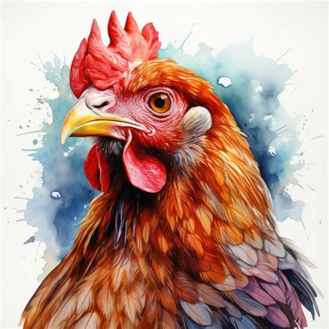 Premium Photo Watercolor Chicken Illustration Generative Ai