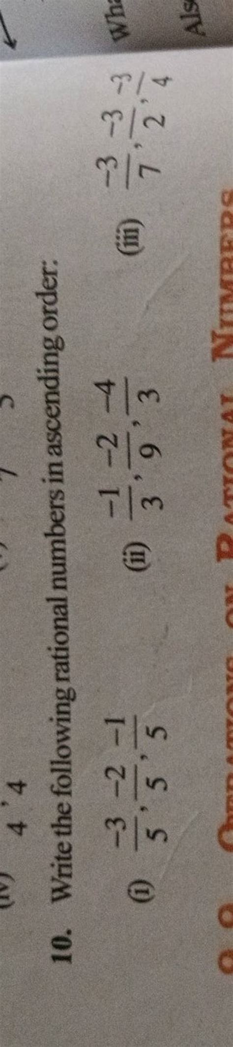 Write The Following Rational Numbers In Ascending Order I