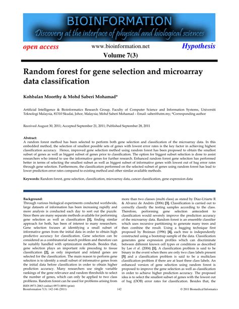 Pdf Random Forest For Gene Selection And Microarray Data Classification