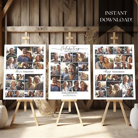 Memory Board Template, Funeral Picture Collage Sign Set Templates